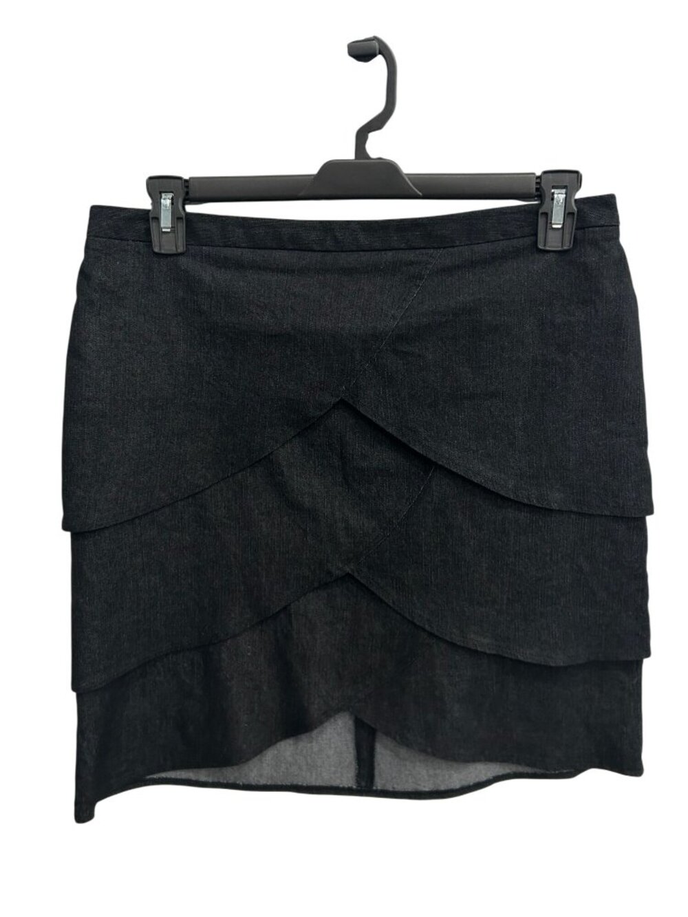 Larry Levine 12 Black Layered Scallop Stretch Skirt Cotton Blend Minimalist 90s